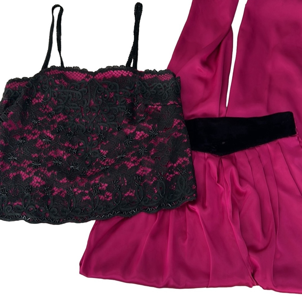 Vintage Victoria’s Secret Sexy Pajama Set Black Lace Magenta Pink Harem Pant PS